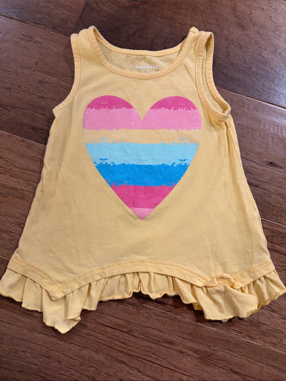 healthtex Yellow Tank Top with Striped Heart and Ruffle Hem